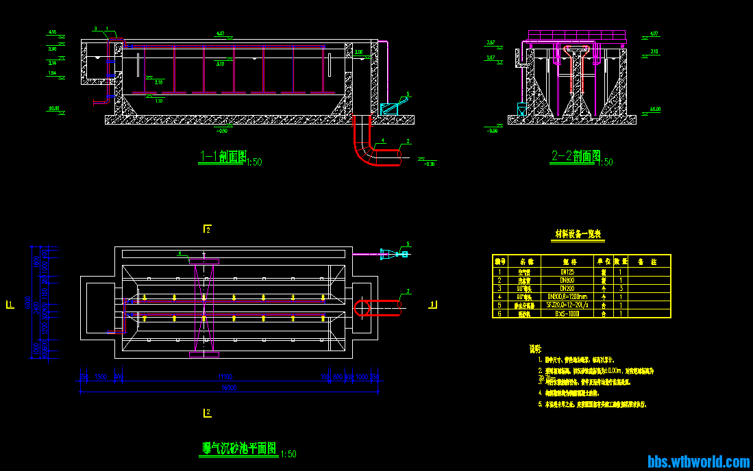 3个曝气沉砂池施工图