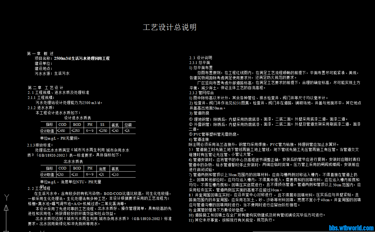 2500T生活污水处理回用工程工艺图