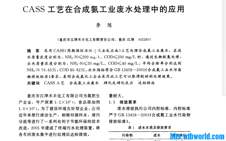 CASS工艺在合成氨工业废水处理中的应用